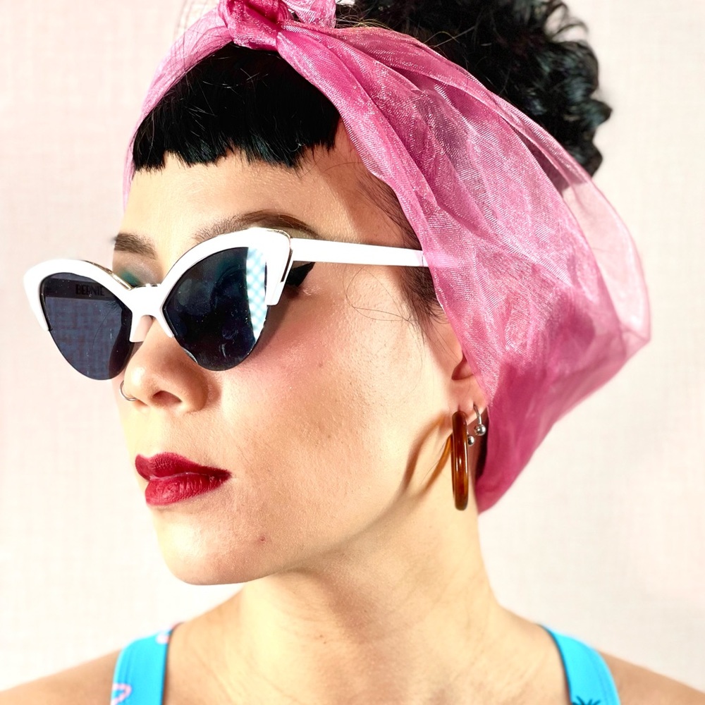 Perfect Pinup White Retro Cateye Frameless Bottom Half Rim Vintage Sunglasses - Picture 6 of 7